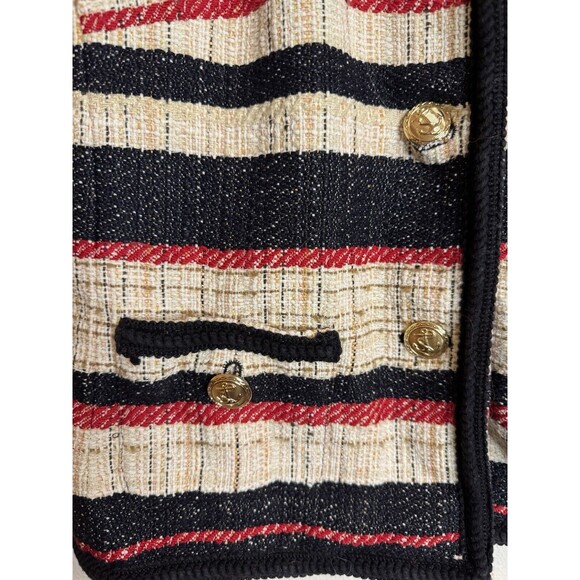 Anne Klein Blazer Tweed Jacket Women’s Size 14 Red Blue Nautical Boucle Striped - Picture 2 of 8